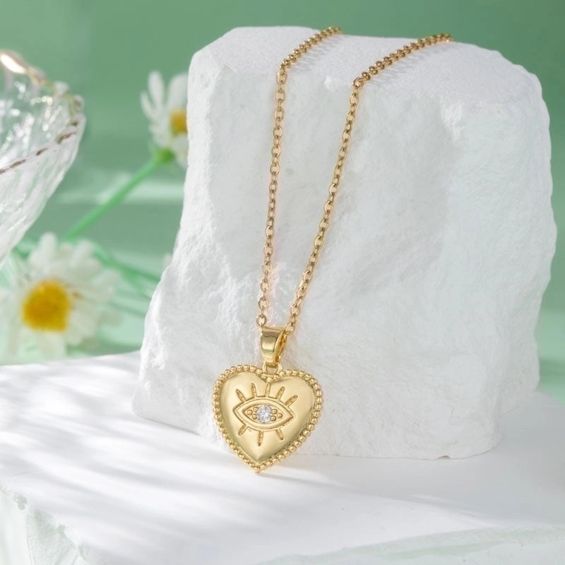 Stainless Steel Titanium Steel 18K Gold Plated Elegant Plating Inlay Maple Leaf Eye Butterfly Zircon Pendant Necklace