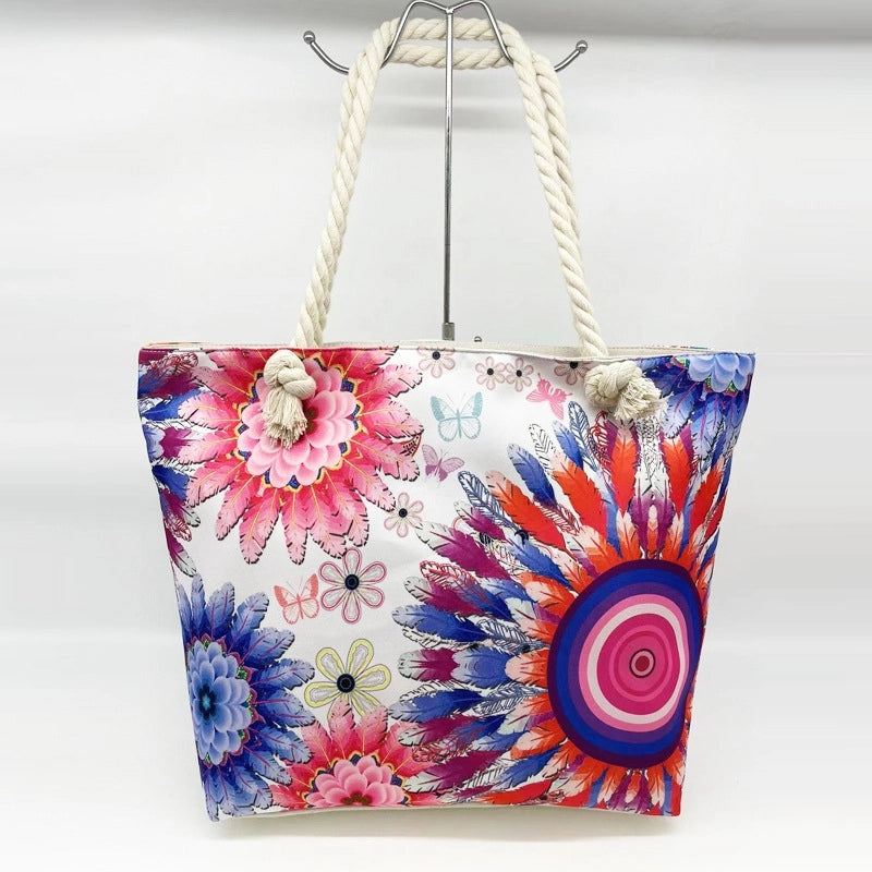 Women's Large Canvas Floral Elegant Streetwear Square Zipper Shoulder Bag