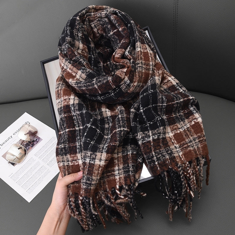 Women's Basic Plaid Polyester Scarf