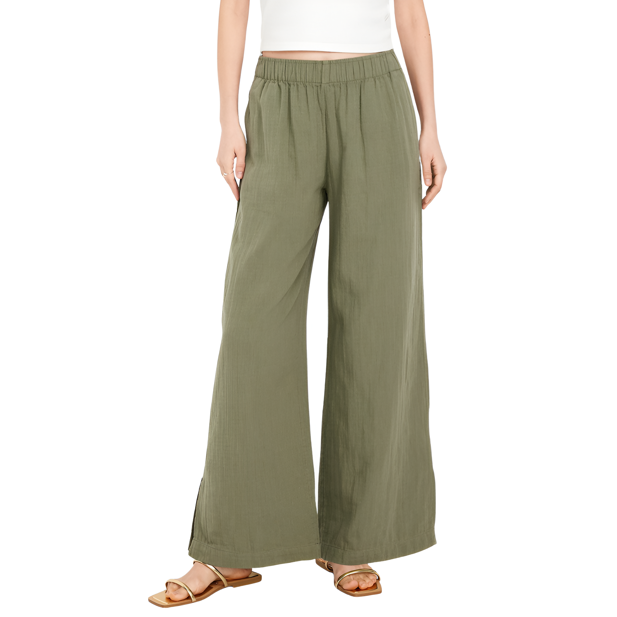 High Rise Crinkle Gauze Super Wide Pants