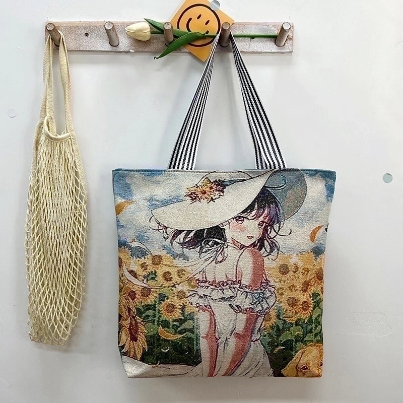 Women's Vintage Style Flower Canvas Shopping Bags