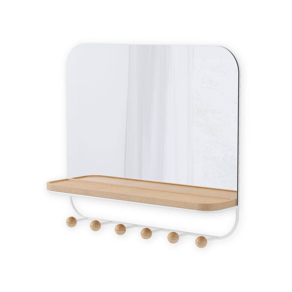 Estique Mirror with Hooks - White