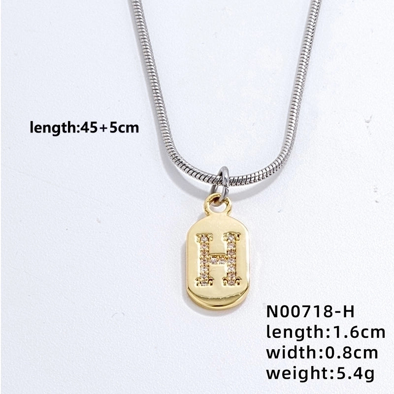 304 Stainless Steel Titanium Steel Gold Plated Minimalist Plating Chain Inlay Letter Zircon Pendant Necklace