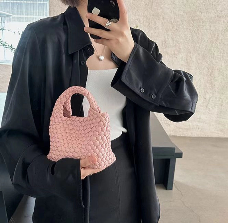 Women's Small Pu Leather Solid Color Streetwear Weave Square Open Crossbody Bag