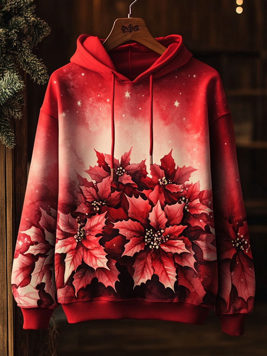 Christmas Flower Art Print Long Sleeve Hoodie