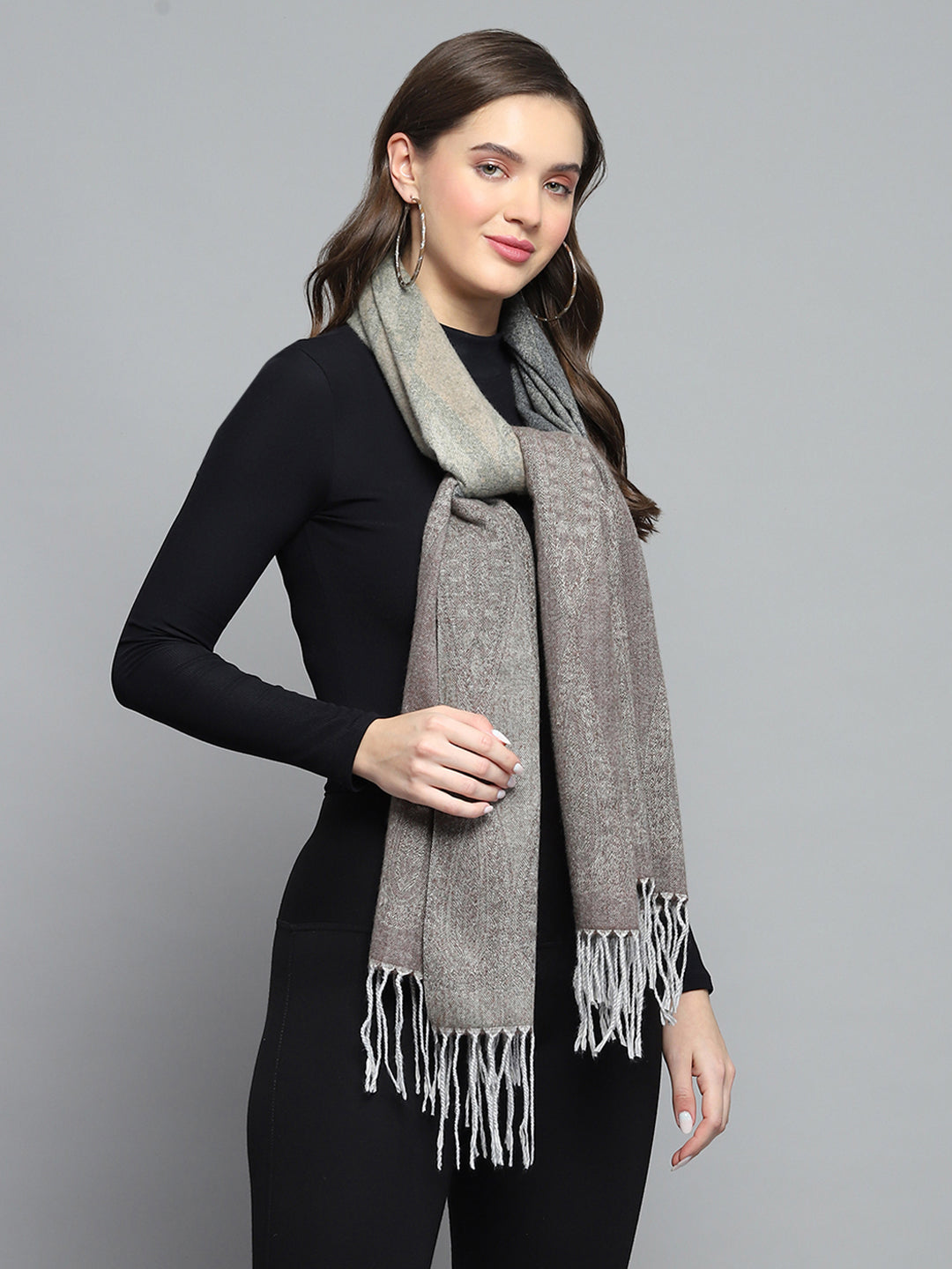 Women Grey Self Design Stole