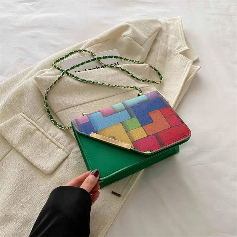 Women's Medium Pu Leather Color Block Streetwear Magnetic Buckle Crossbody Bag