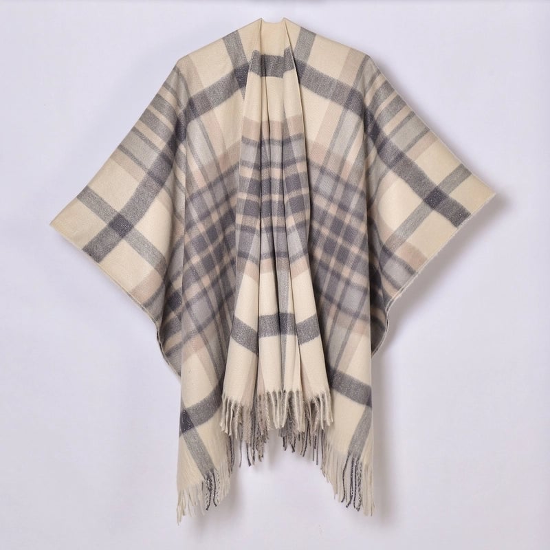 New Tassel Split Shawl Autumn And Winter Women's Simple Plaid Jacquard Scarf Cloak Hot Selling