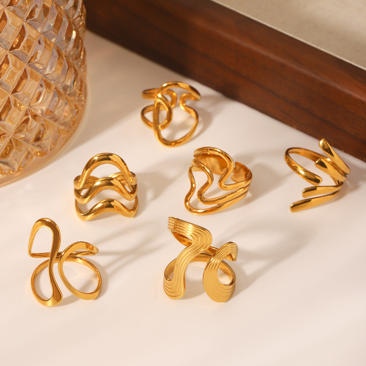 Ins Style Exaggerated Stainless Steel 18K Gold-Plated Ring Female Titanium Steel Ring Hand Jewelry