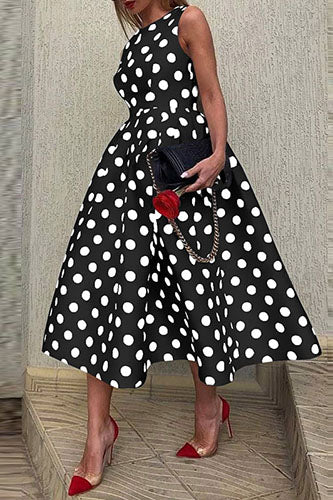 Elegant Point Dot Printed Sexy Sleeveless Maxi Dress