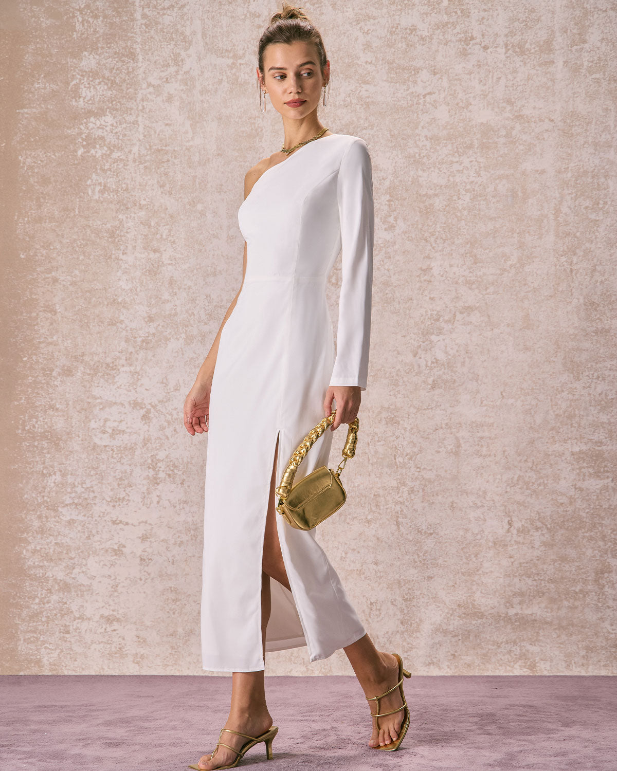 The White One Shoulder Slit Maxi Dress