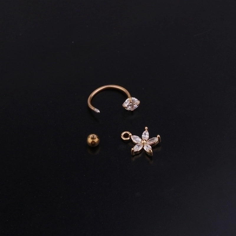Ear Cartilage Rings & Studs Geometric 316L Stainless Steel  Copper Inlaid Zircon
