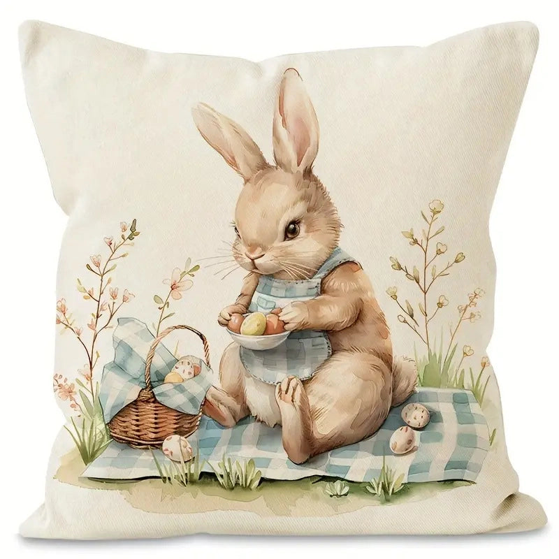 Easter Minimalist Classic Style Rabbit Linen Pillow Cases Couch & Sofa Decor
