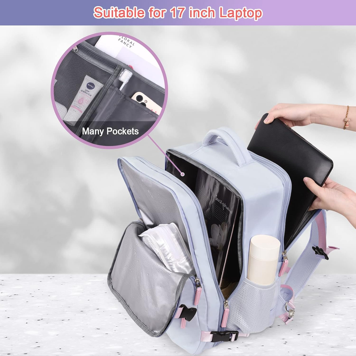 Large Travel Backpack for Women Men, Expandable 40L Carry On Backpack, 17 Inch Laptop Backpack College Bookbag, Waterproof Travel bag as Person Item Flight Approved