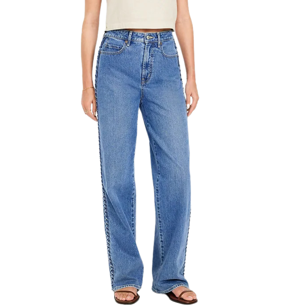 High Rise Straight Cut Wide Leg Jeans