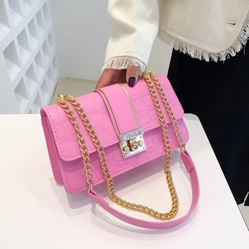 Women's Pu Leather Solid Color Vintage Style Square Magnetic Buckle Shoulder Bag Square Bag Chain Bag
