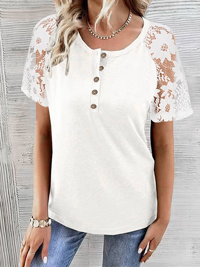 Women's Lace Splicing Fashion Short Sleeve T-Shirt