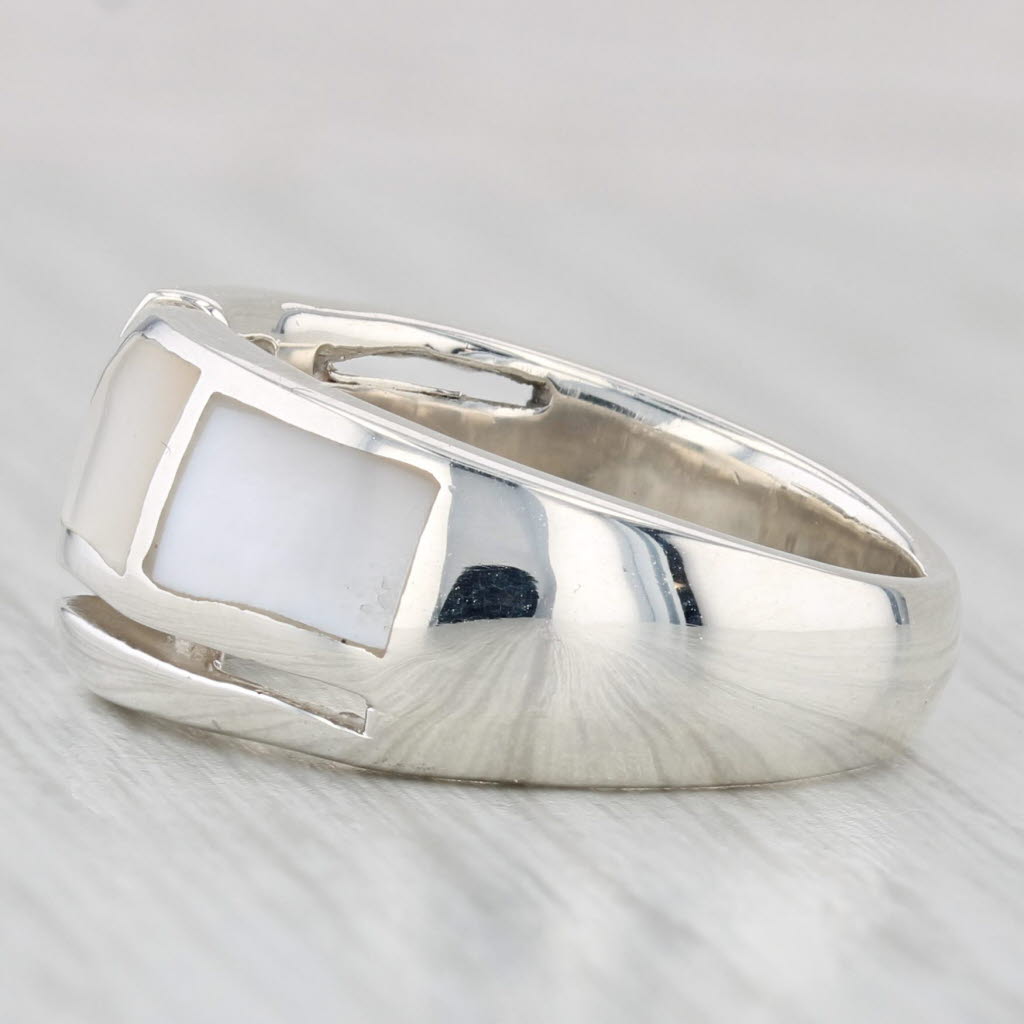 Mother of Pearl Bypass Statement Ring Sterling Silver Size 5.5 Statement Band