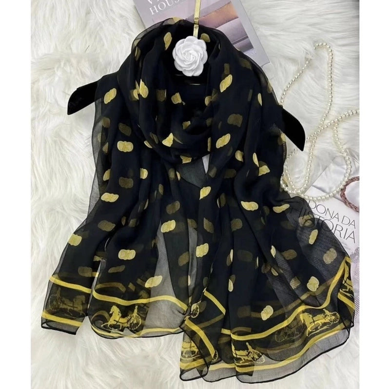 Spring And Summer New Yourou Silk Scarf Large Size Printed Beach Towel Dot Travel Vacation Sunscreen Scarf Women's Spot