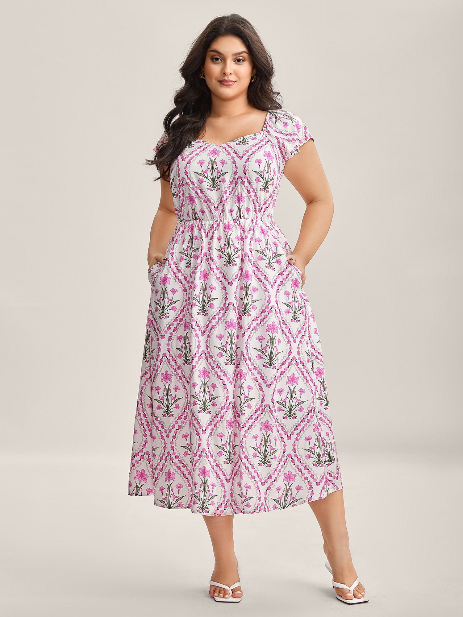 Floral Print Pockets Midi Dress