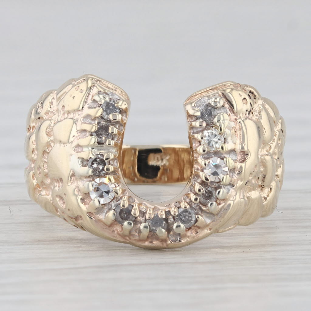 0.16ctw Diamond Horseshoe Ring 10k Yellow Gold Nugget Band Size 7.75