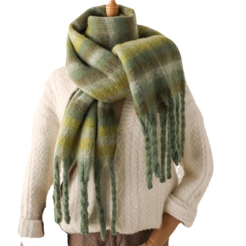 Thick Silk Striped Scarf Cashmere-like Winter New Warm Long Fringe Bib Scarf Men's And Women's Scarf Student Shawl