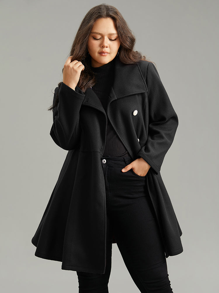 Plain Button Up Pocket Asymmetrical Lapel Collar Coat