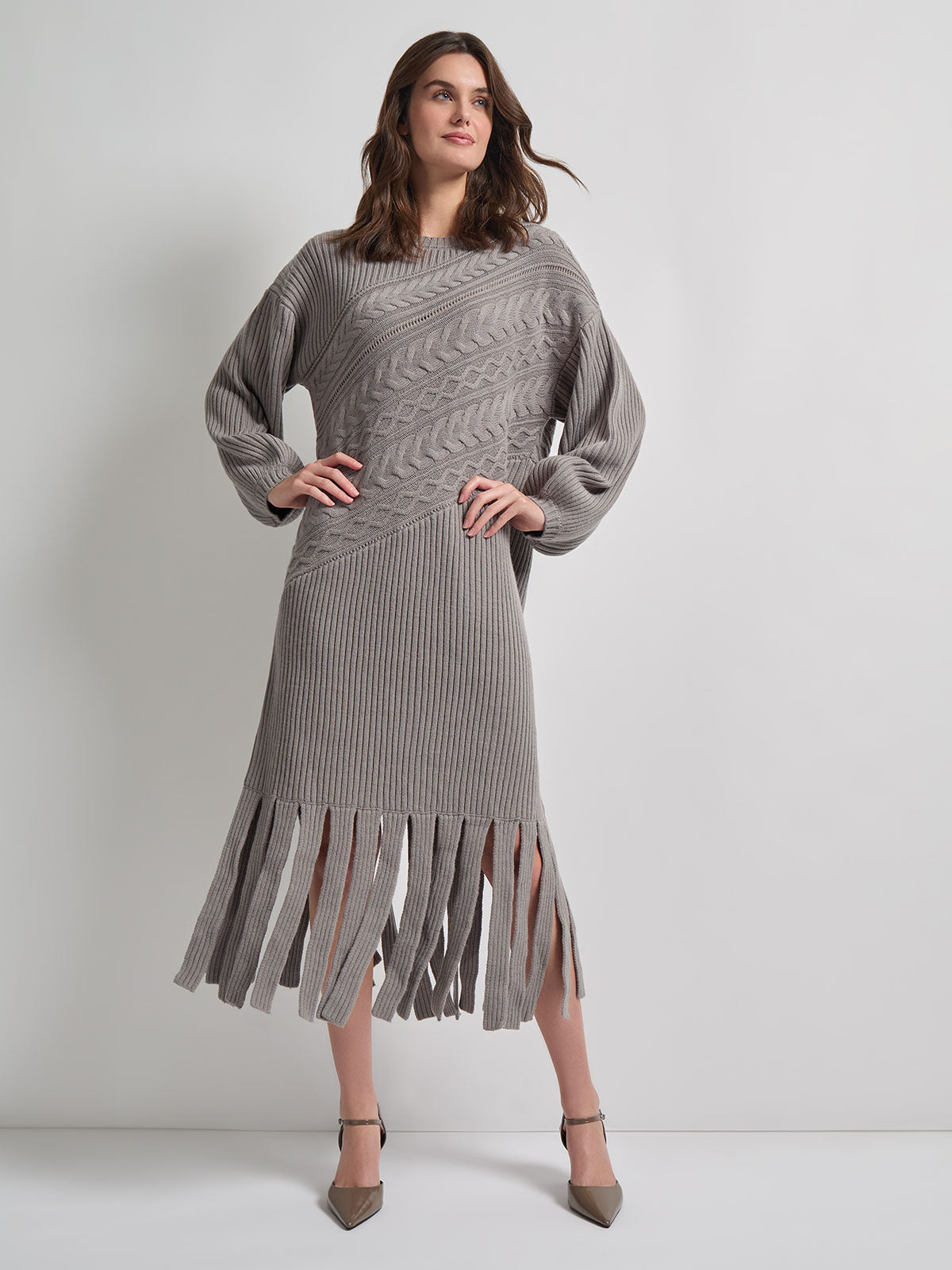 Oversized Cable Knit Wool Blended Sheath Maxi Dress