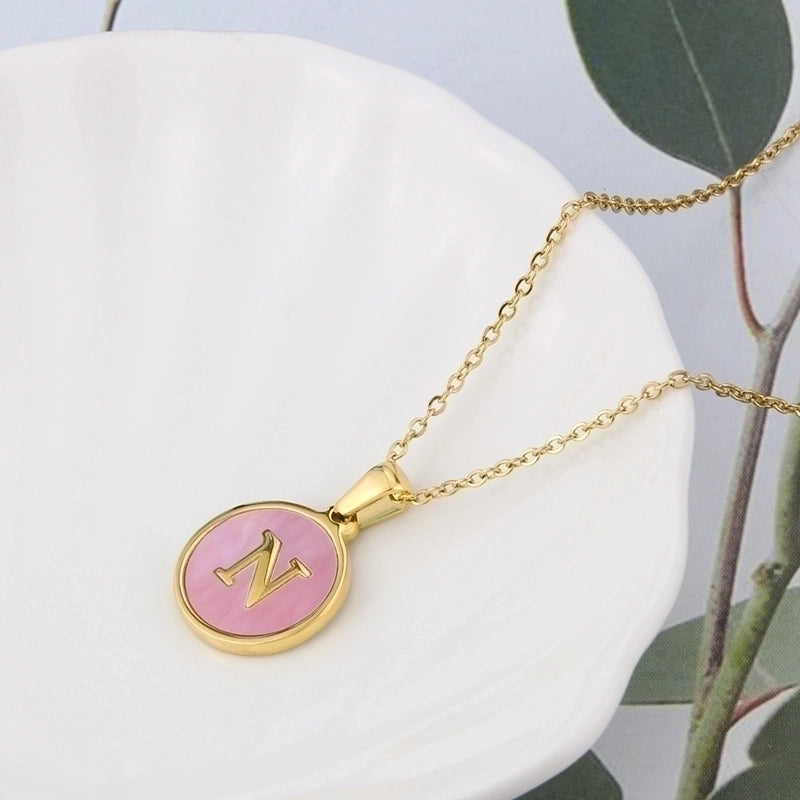 Minimalist Letter Titanium Steel Shell 18K Gold Plated Plating Inlaid Shell Necklace