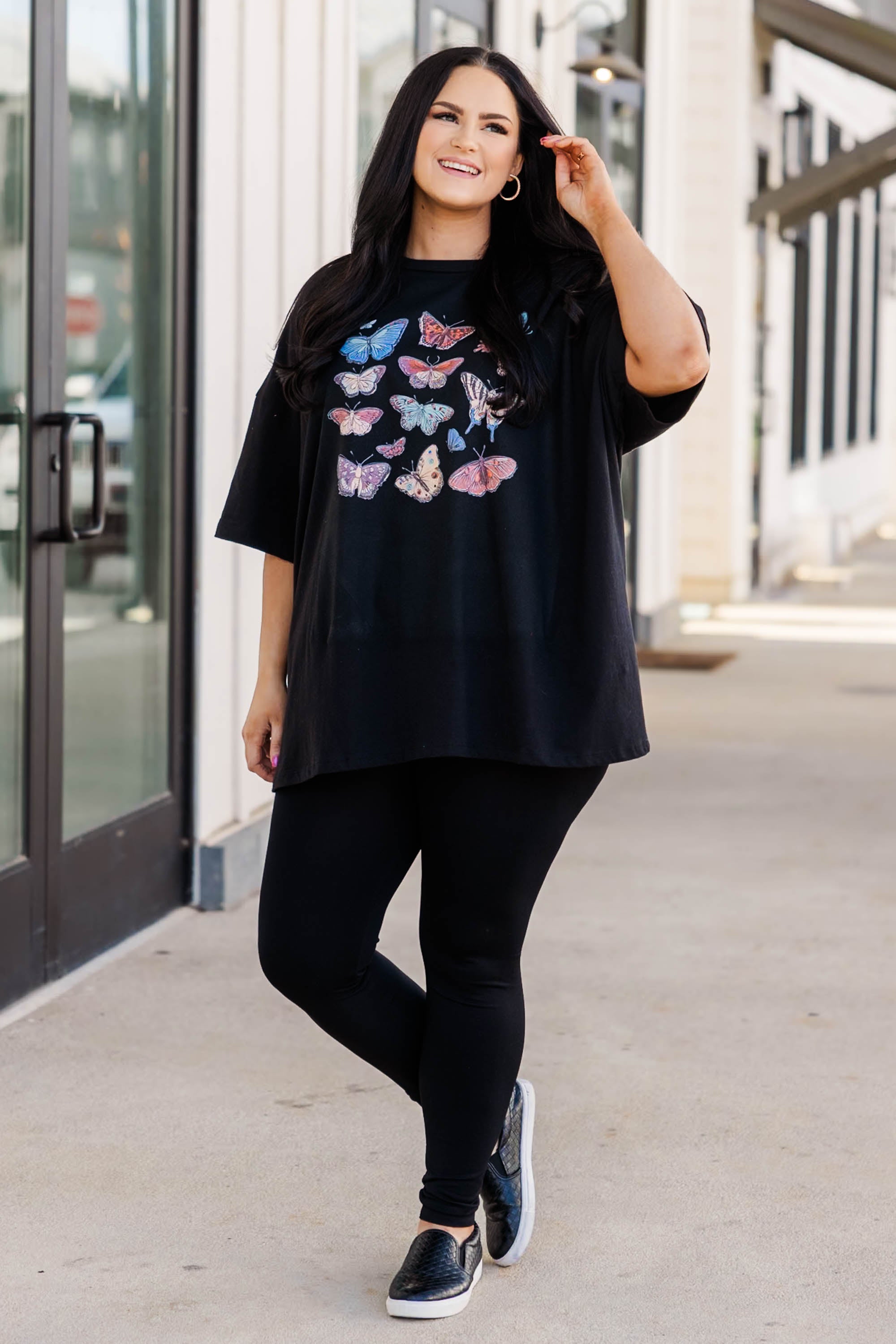 Feeling Butterflies Boyfriend Tee. Black