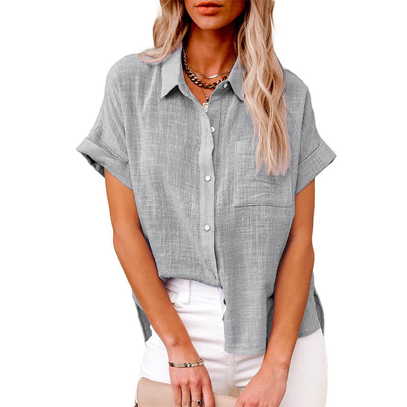 Solid color linen casual loose shirt short sleeve