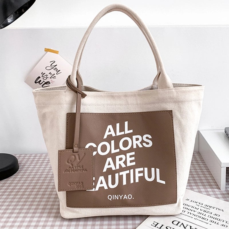 Women's Large Canvas Letter Streetwear Square Open Canvas Bag