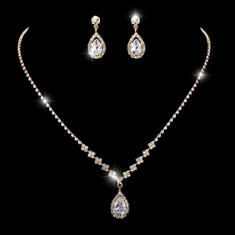 Minimalist Solid Color Artificial Crystal Copper Inlay Zircon Earrings Necklace