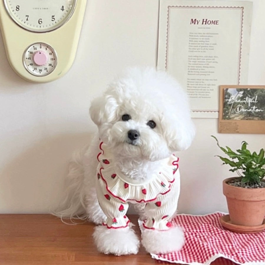 Strawberry Printed Ruffled Dog Cat Sweatshirt