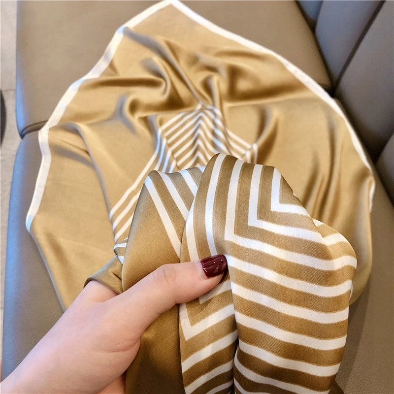 Women's IG Style Elegant Stripe Flower Chains Print Satin Printing Silk Scarf