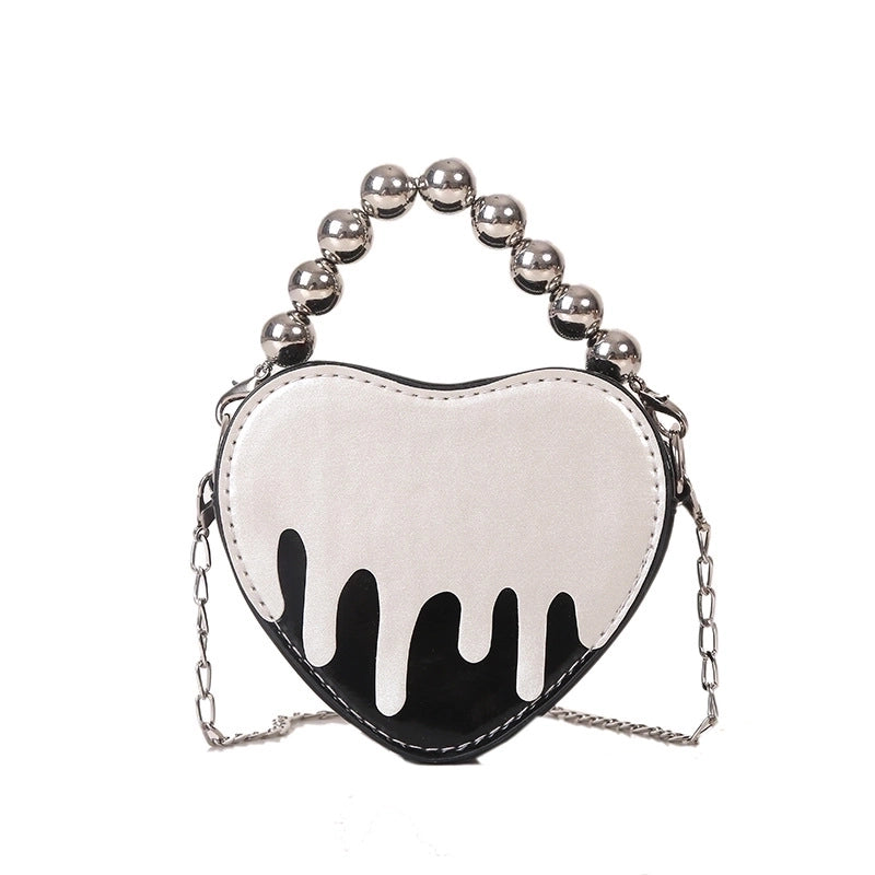 Women's Mini Pu Leather Solid Color Fashion Chain Heart-shaped Zipper Crossbody Bag