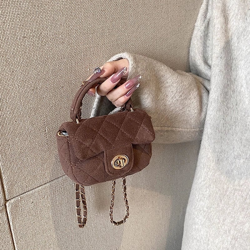 Women's Suede Solid Color Basic Metal Button Square Lock Clasp Shoulder Bag Crossbody Bag
