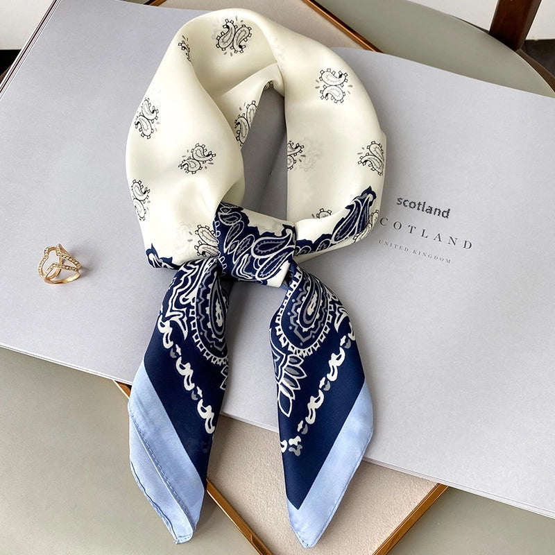 Silk Scarf Women's Small Square Scarf Hair Band Matching Shirt Suit Spring And Autumn Thin Vintage French Style Tube Top Tie Bag Internet Popular