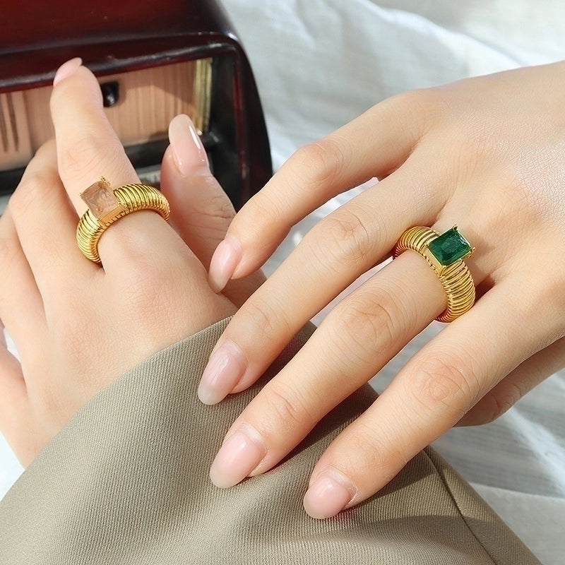 Retro Geometric 304 Stainless Steel Zircon 18K Gold Plated Plating Rings