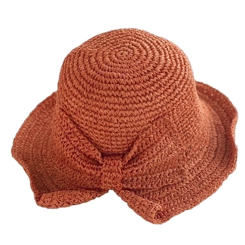 Fisherman Hat Women's Bow Crochet Straw Hat Summer Big Brim Beach Sun-protection Hat