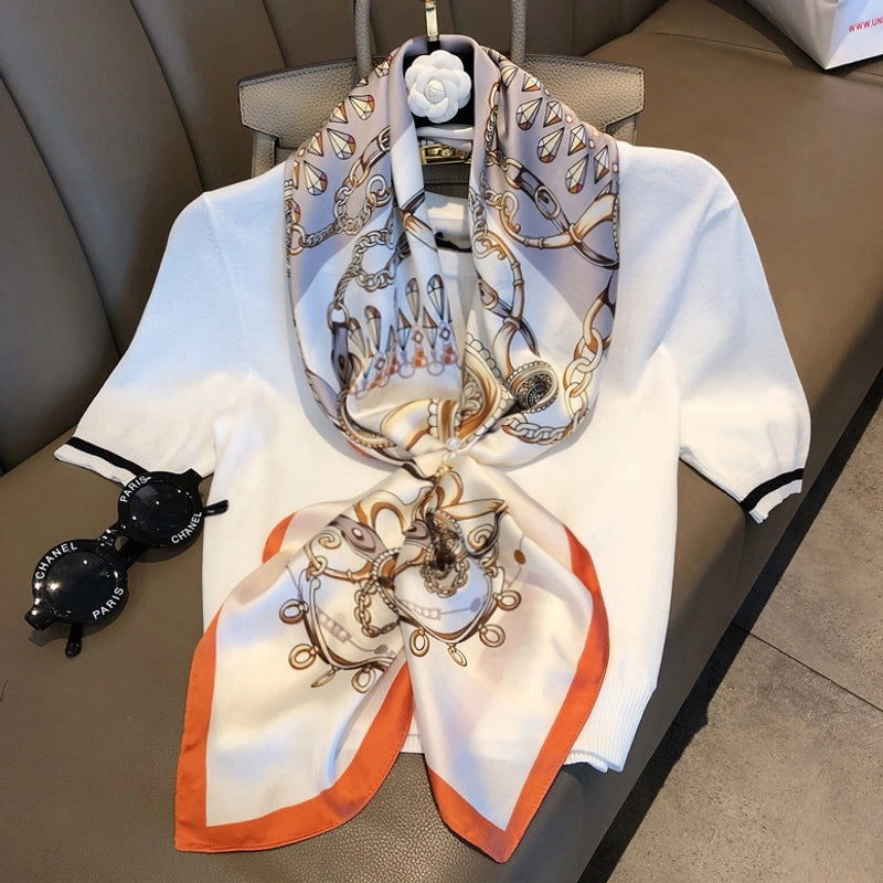 Women's Elegant Vacation Stripe Flower Polyester Silk Scarf