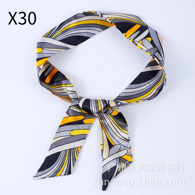 Silk Scarf Long Beveled Small Silk Scarf Double-layer Hair Belt Ribbon Decoration Tie Bag Hand Gift Box Silk Scarf