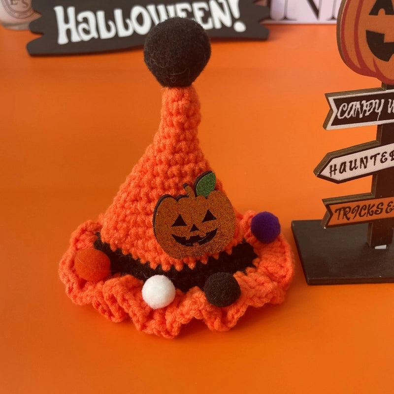 Hot Halloween Pet Wool Collar Dogs And Cats Funny Knitted Hat Spider Pumpkin Scarf