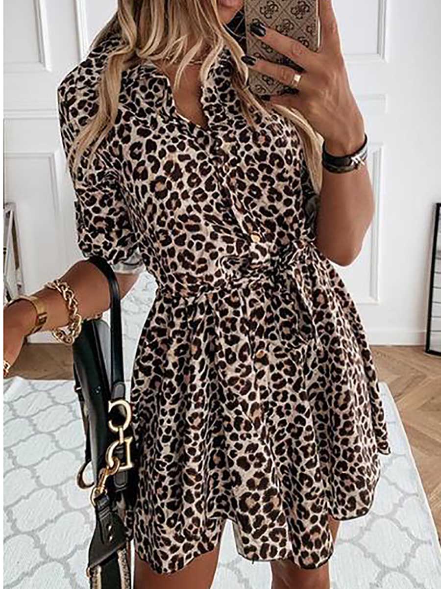 Animal Print Belted Mini Dress