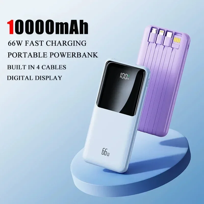 100000mAh 66W Power Bank Super Fast Charging Powerbank Portable Mobile Power with 4 Wire for IPhone 16 Samsung HUAWEI and Xiaomi