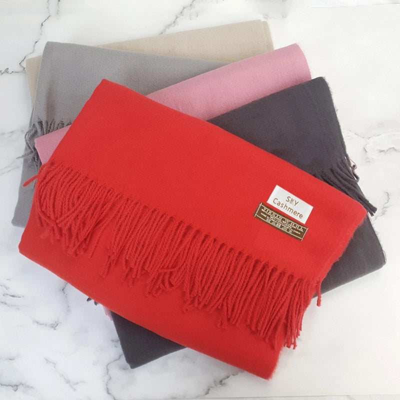 Big Red Scarf Thickened Cashmere Scarf Solid Color Women's Winter Explosions Cashmere Scarf Women's Wool Shawl