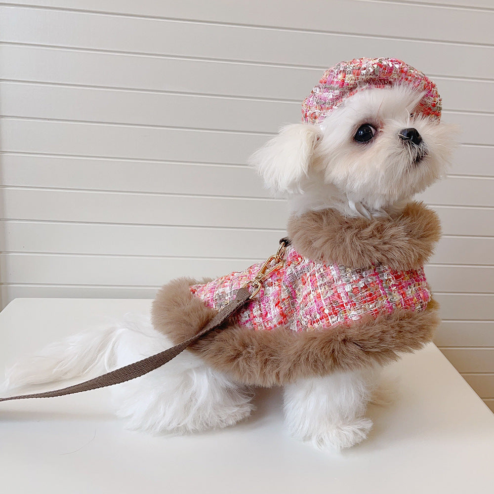 Plaid Dog Cape Harness with Leash&Hat
