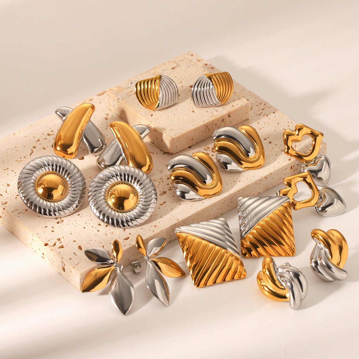 Gold And Silver Color Matching Geometric Stainless Steel Earrings For Women Niche Titanium Steel Earrings