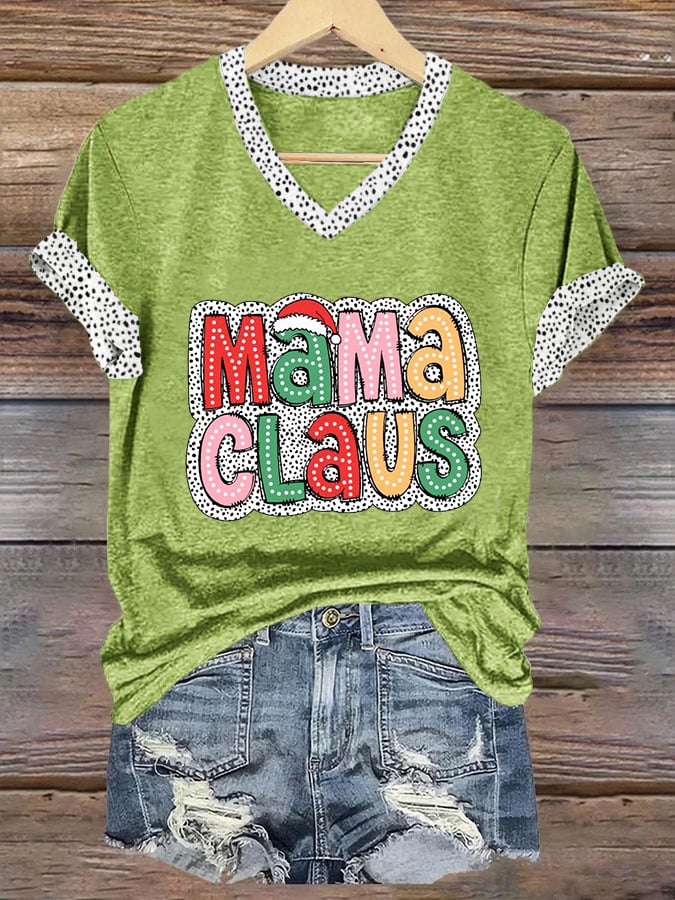 Women's Christmas MAMA Claus Print T-Shirt