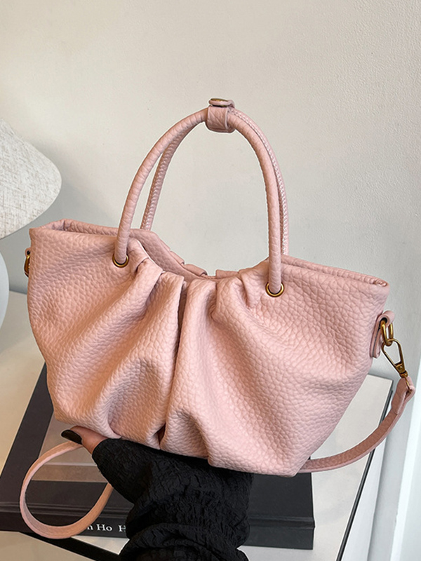 Pleated Solid Color Zipper Crossbody Bags Handbags